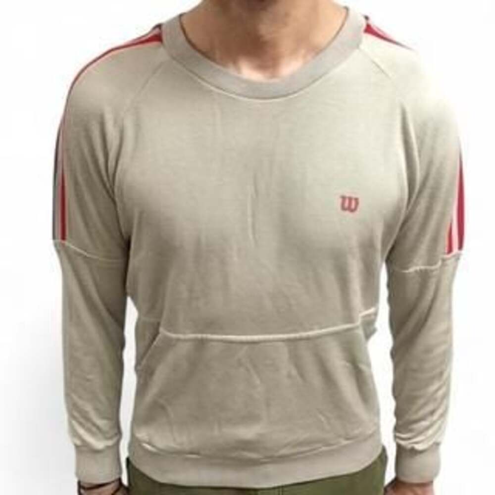 Vintage 80s Wilson Raglan Sweatshirt Cream Red Stripe Fits Medium